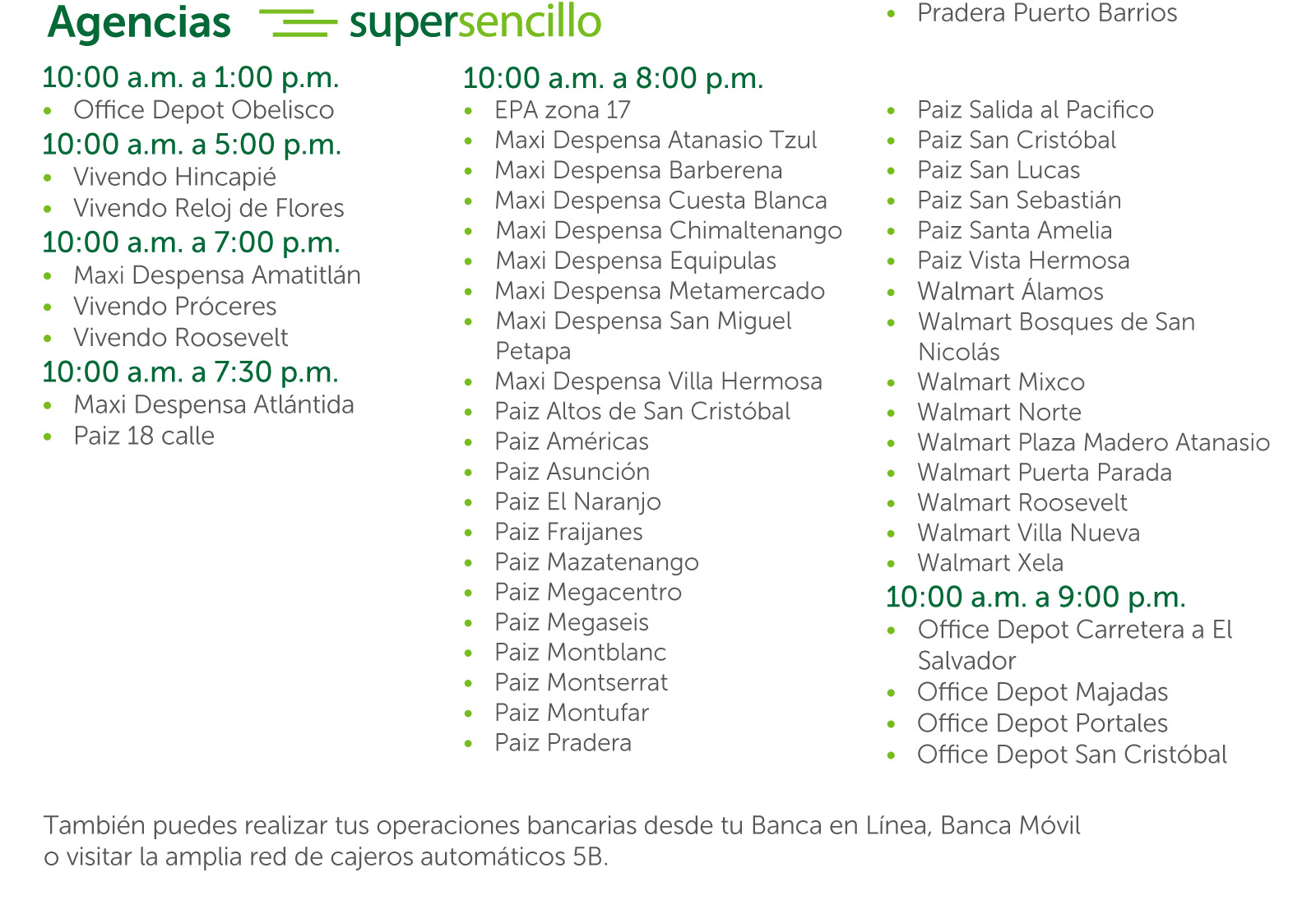 Horarios especiales