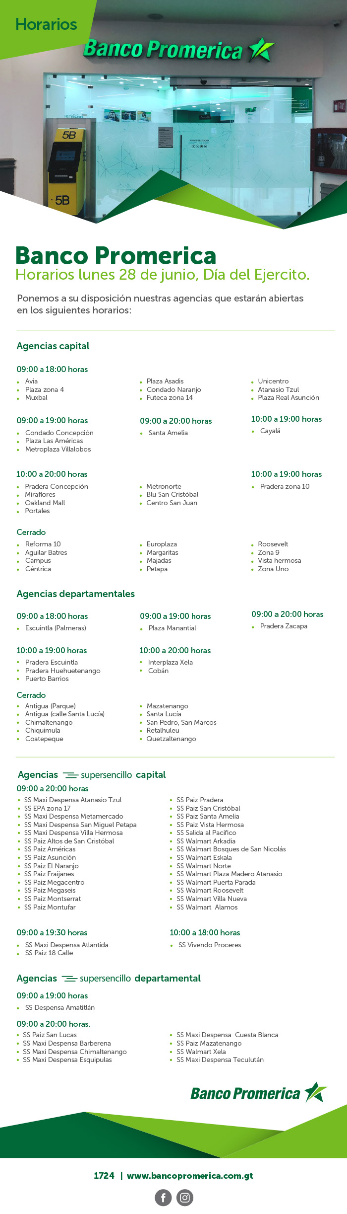 Horarios especiales Banco Promerica